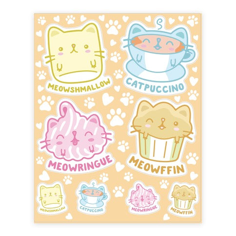 Cute Cat Snacks  Sticker Sheet