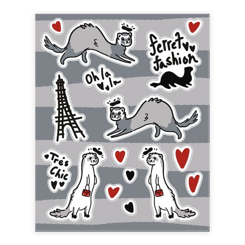 French Fashion Model Ferrets Sticker Sheet