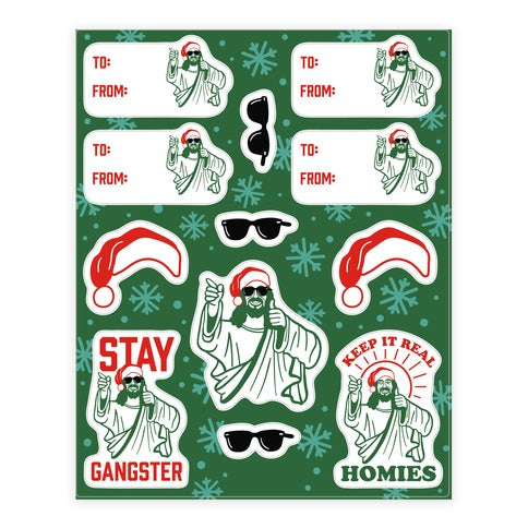 Gangster Christmas Jesus Gift Tag Sticker Sheet