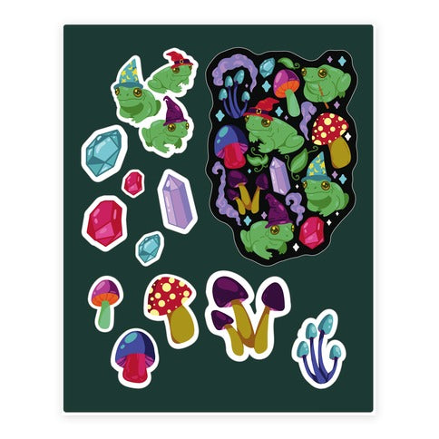 Magical Mushroom Frogs Pattern Sticker Sheet