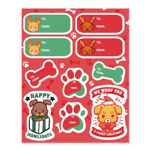 Puppy Dog Christmas Gift Tags Sticker Sheet