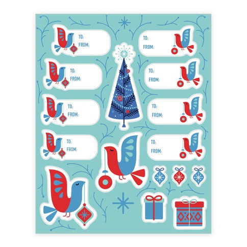 Vintage Christmas Tree Decorating Gift Tag Sticker Sheet