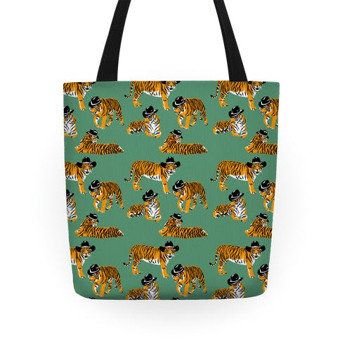 Tigers in Cowboy Hat Pattern Tote Bag