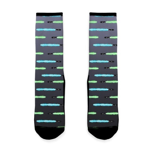 Blue and Green Lightsaber Pattern Socks