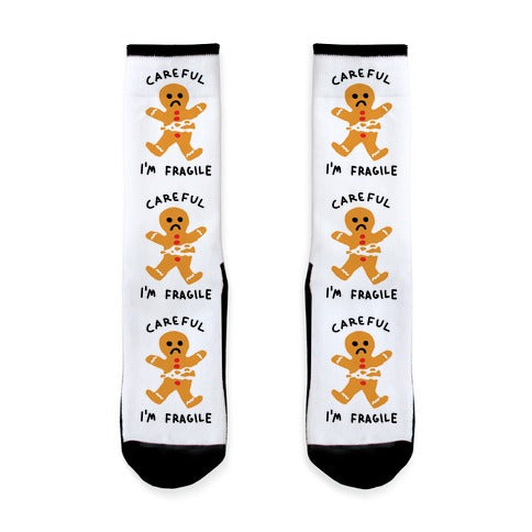 Careful I'm Fragile Gingerbread Man Socks