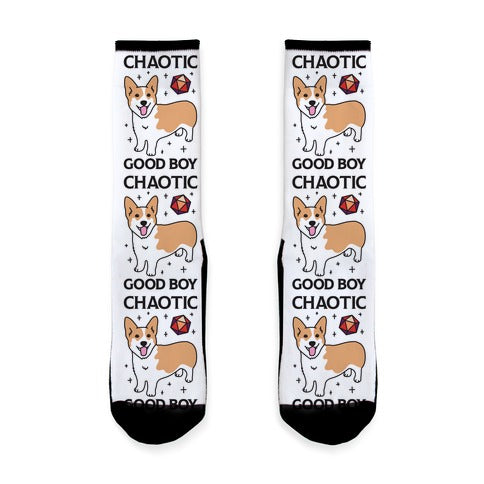 Chaotic Good Boy Corgi Socks