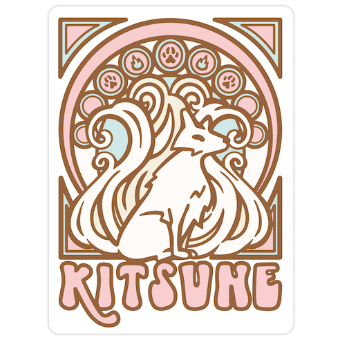 Art Nouveau Kitsune Die Cut Sticker