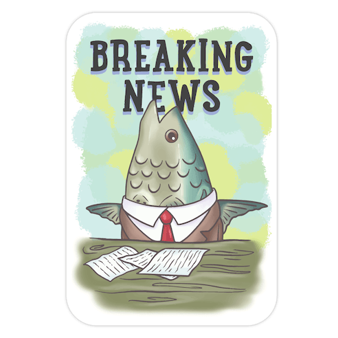 Fish News Anchor Parody Die Cut Sticker