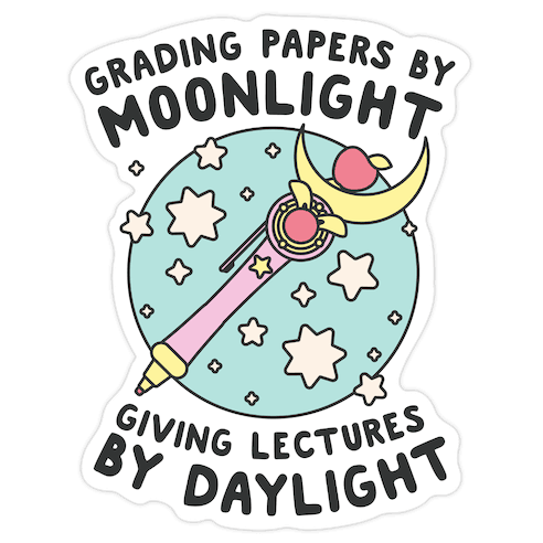 Grading Papers By Moonlight Die Cut Sticker