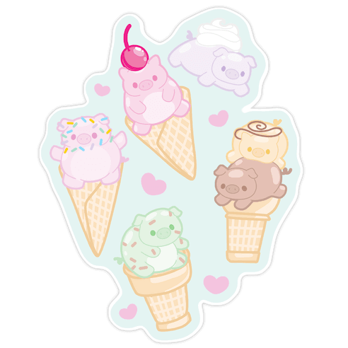 Ice Cream Pigs Pattern Die Cut Sticker