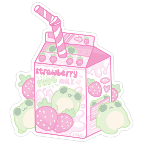 Kawaii Strawberry Frog Milk Die Cut Sticker