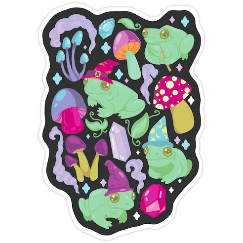 Magical Mushroom Frogs Pattern Die Cut Sticker