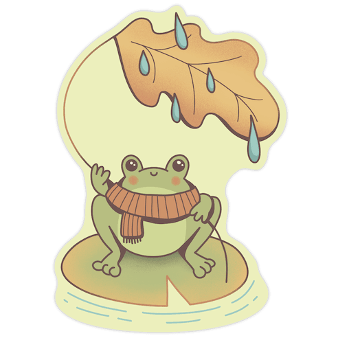 Rainy Fall Frog Die Cut Sticker