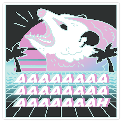 Screaming Retrowave Possum Die Cut Sticker