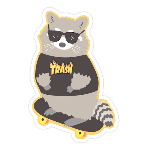 Skate Trash Raccoon Parody Die Cut Sticker