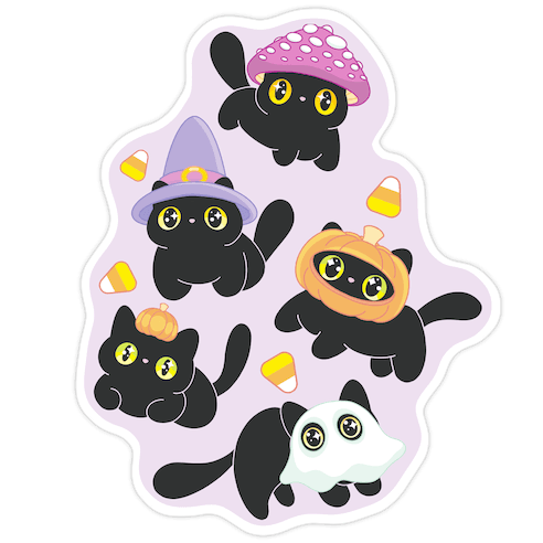 Spooky Black Cats Pattern Die Cut Sticker