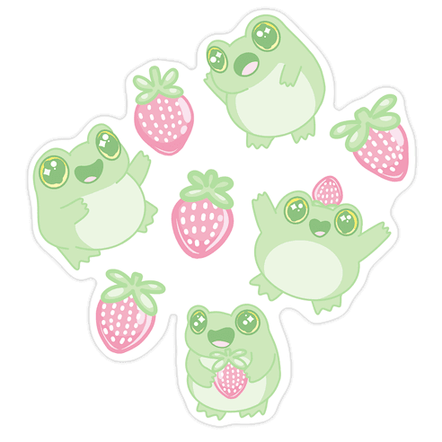 Strawberry Frogs Pattern Die Cut Sticker