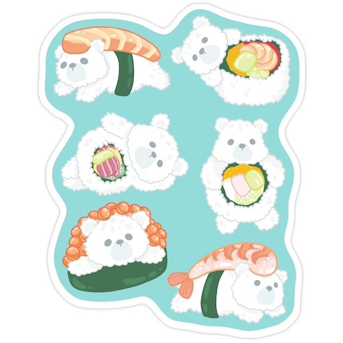 Sushi Bears Pattern Die Cut Sticker