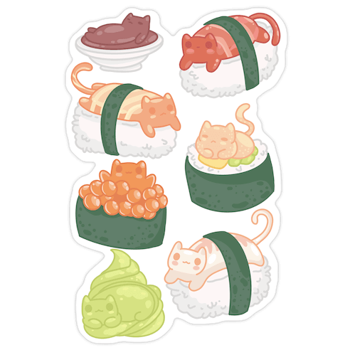 Sushi Cats Pattern Die Cut Sticker