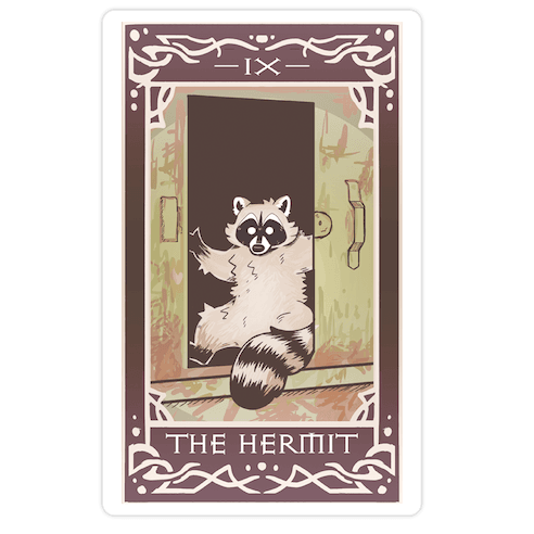 The Hermit Raccoon Tarot Card Die Cut Sticker