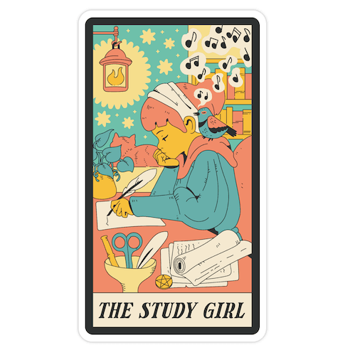 The Study Girl Tarot Card Die Cut Sticker