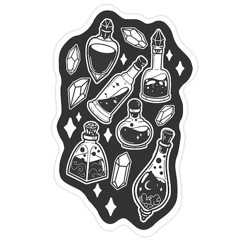 White On Black Potions Pattern Die Cut Sticker