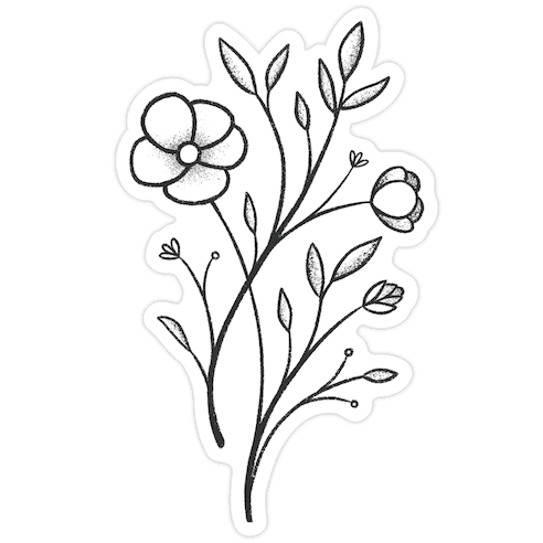 Wildflower Stippled Tattoo Die Cut Sticker