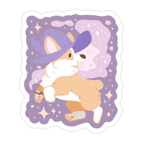 Witch Corgi Die Cut Sticker
