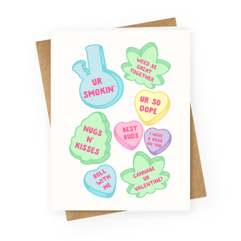Weed Candy Hearts Pattern Greeting Card