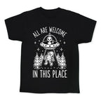 All are Welcome in this Place Bigfoot Alien Abduction Kid's Tee