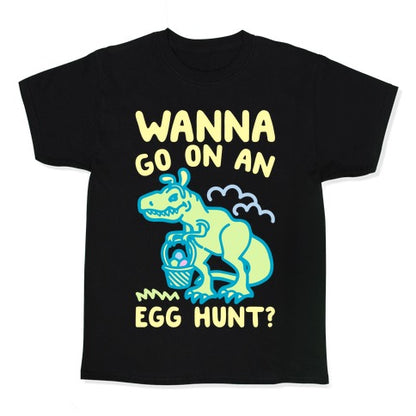 Wanna Go On An Egg Hunt T-Rex White Print Kid's Tee