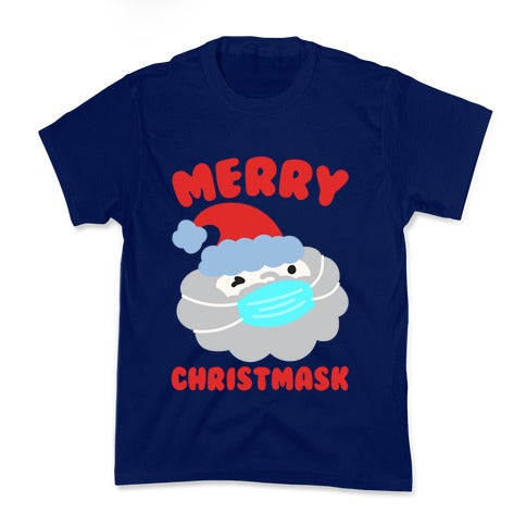 Merry Christmask White Print Kid's Tee