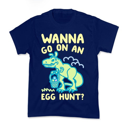 Wanna Go On An Egg Hunt T-Rex White Print Kid's Tee