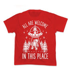 All are Welcome in this Place Bigfoot Alien Abduction Kid's Tee