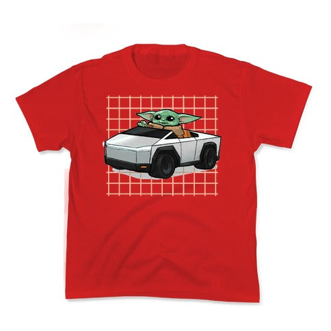 Baby Yoda in a Cyber Truck Kid's Tee