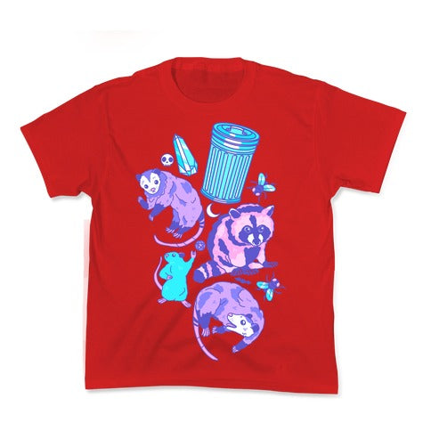 Pastel Goth Trash Animals Pattern Kid's Tee
