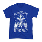 All are Welcome in this Place Bigfoot Alien Abduction Kid's Tee