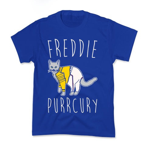 Freddie Purrcury Cat Parody White Print Kid's Tee