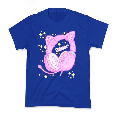 Pixel Gamer Cat Ear Headphones Kid's Tee
