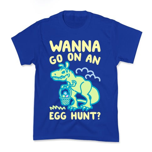 Wanna Go On An Egg Hunt T-Rex White Print Kid's Tee