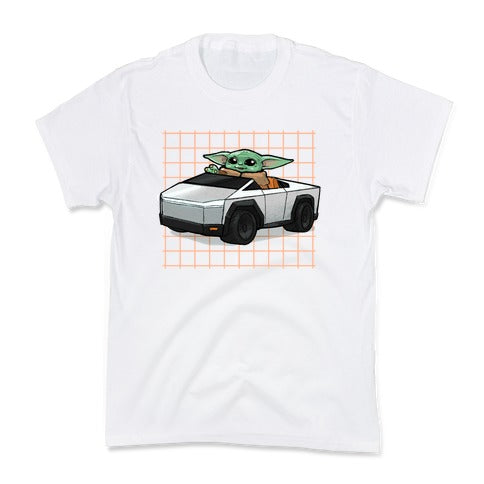 Baby Yoda in a Cyber Truck Kid's Tee