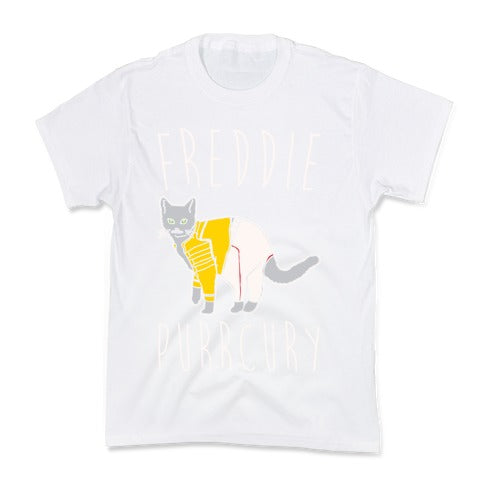 Freddie Purrcury Cat Parody White Print Kid's Tee