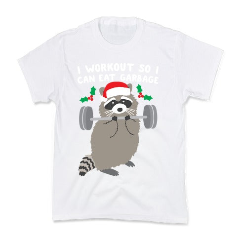 I Workout So I Can Eat Garbage - Christmas Raccoon Kid's Tee