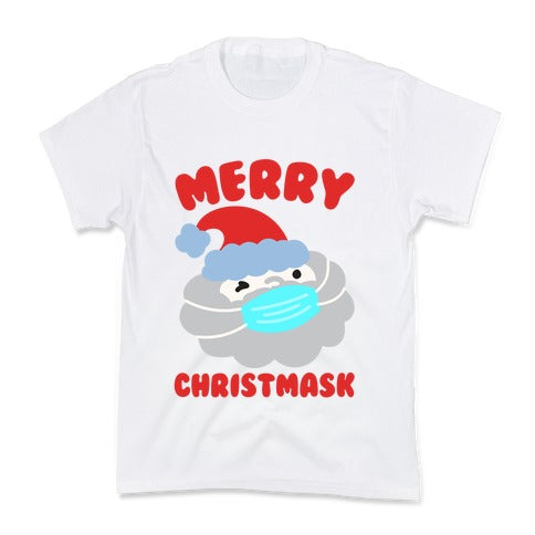 Merry Christmask White Print Kid's Tee