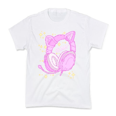 Pixel Gamer Cat Ear Headphones Kid's Tee