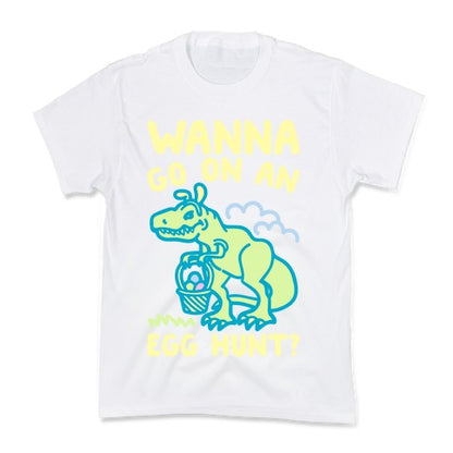 Wanna Go On An Egg Hunt T-Rex White Print Kid's Tee