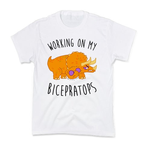 Working on My Bicepratops Kid's Tee
