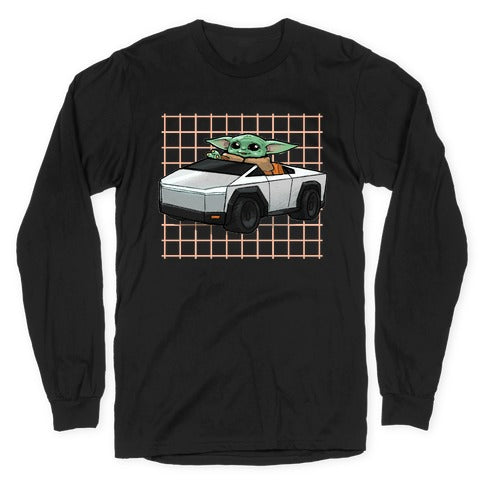 Baby Yoda in a Cyber Truck Longsleeve Tee