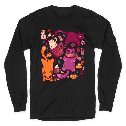 Fall Cats Pattern Longsleeve Tee