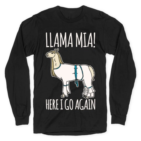 Llama Mia Parody White Print Longsleeve Tee